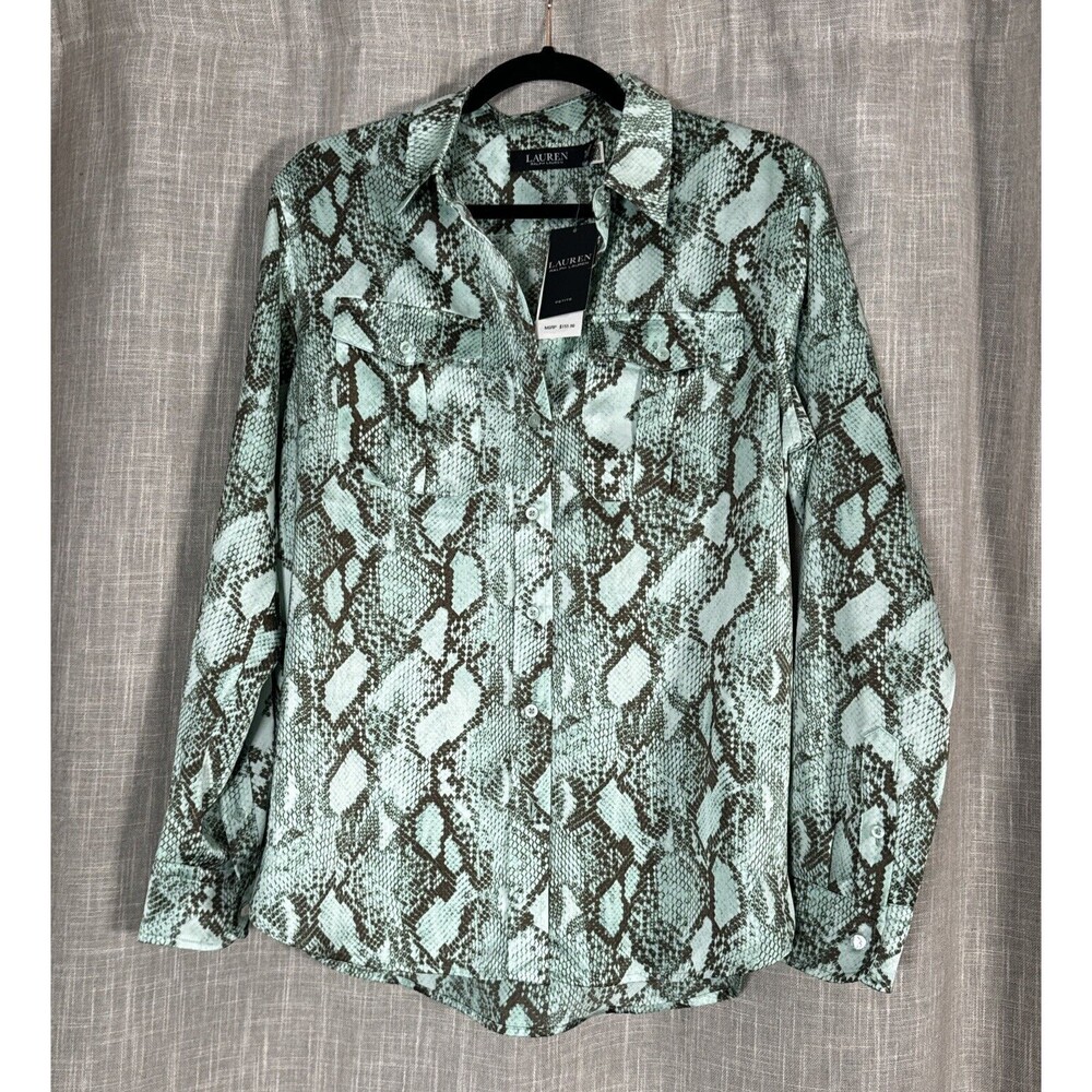 NWT Lauren Ralph Lauren Black Label Turquoise Snake Skin Pattern‎ Sz PL